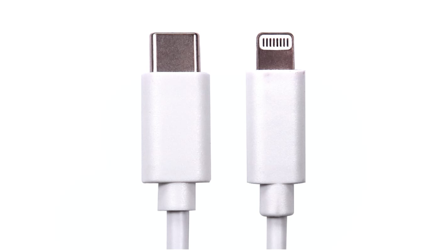 Cable USB 3.0 RS PRO, con A. USB C Macho, con B. Lightning Macho, long. 2m, color Blanco