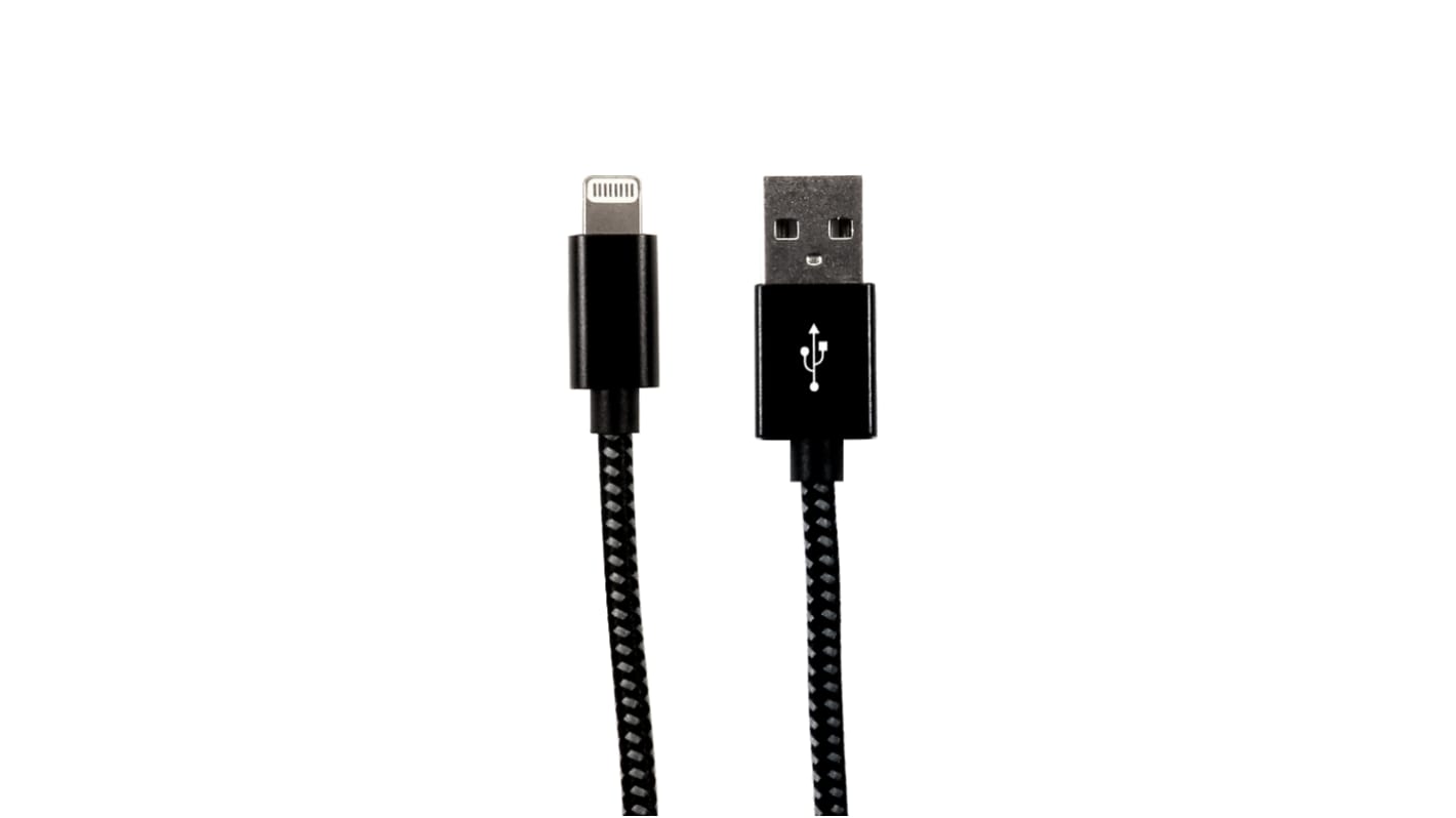 Cavo USB RS PRO USB A/Lightning, L. 2m, col. Nero