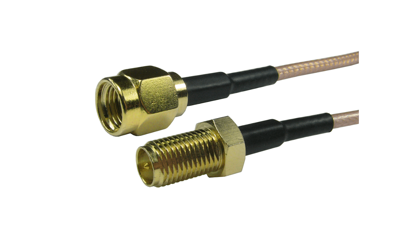 Cable coaxial Reverse SMA RS PRO, 50 Ω, con. A: RP-SMA, Macho, con. B: RP-SMA, Hembra, long. 1m Negro