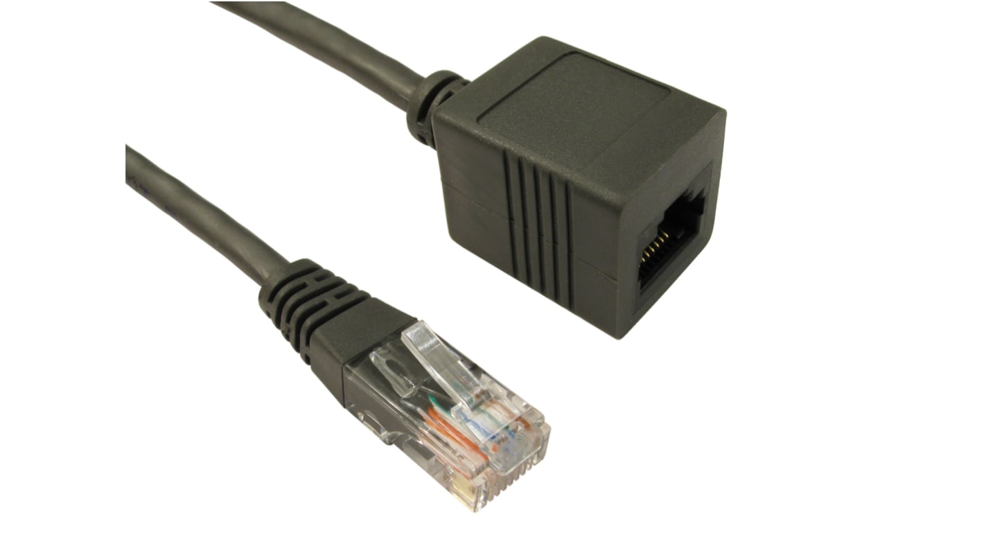 RS PRO Cat5e Straight Male RJ45 to Straight Female RJ45 Ethernet Cable, UTP, Grey PVC Sheath, 5m