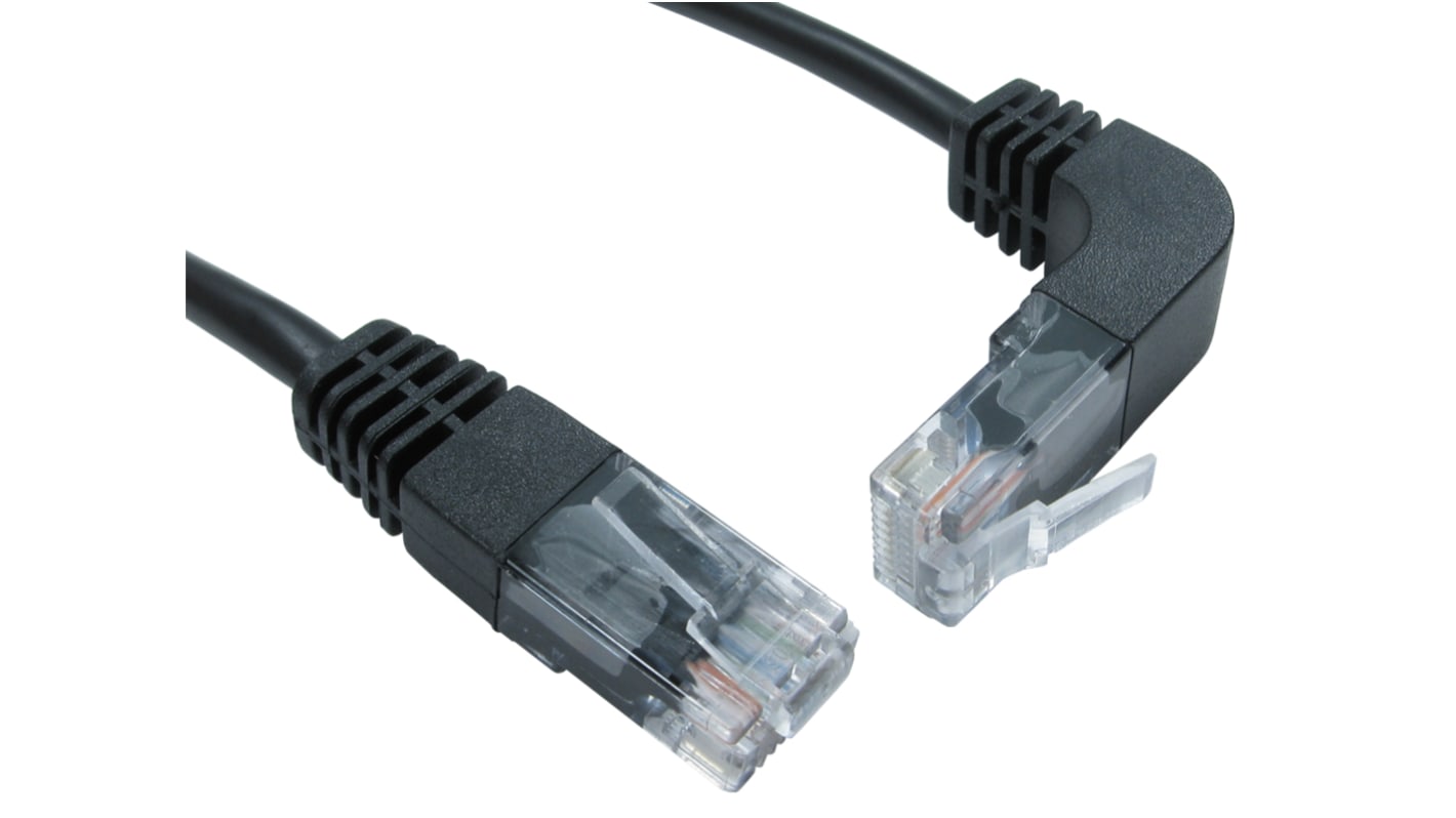 RS PRO Cat5e Straight Male RJ45 to Right Angle Male RJ45 Ethernet Cable, UTP, Black PVC Sheath, 500mm