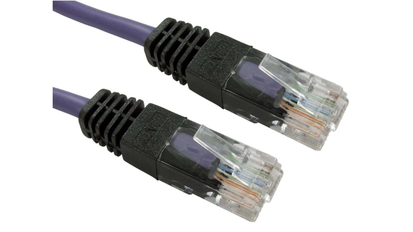 RS PRO Cat5e Straight Male RJ45 to Straight Male RJ45 Ethernet Cable, UTP, Purple PVC Sheath, 1m
