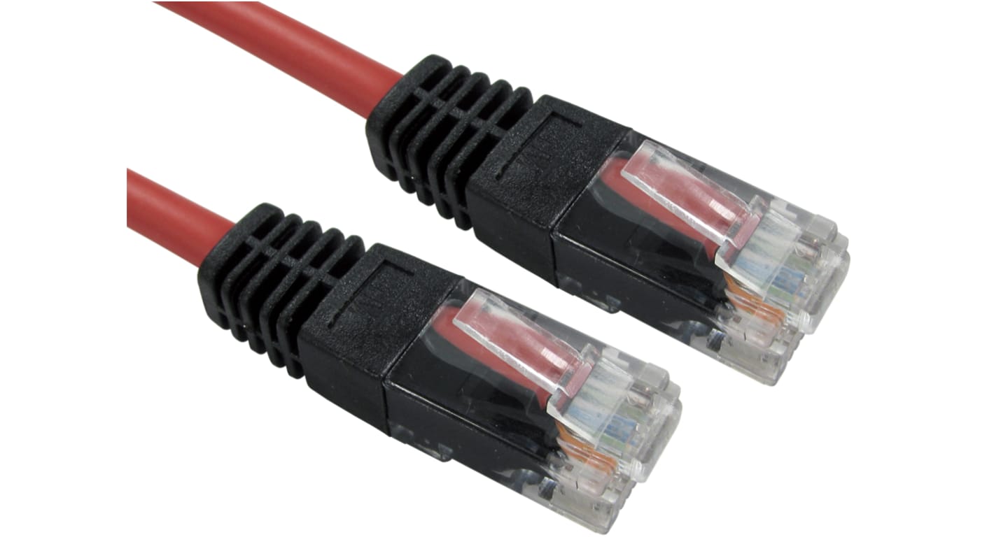RS PRO Cat5e Straight Male RJ45 to Straight Male RJ45 Ethernet Cable, UTP, Red PVC Sheath, 10m