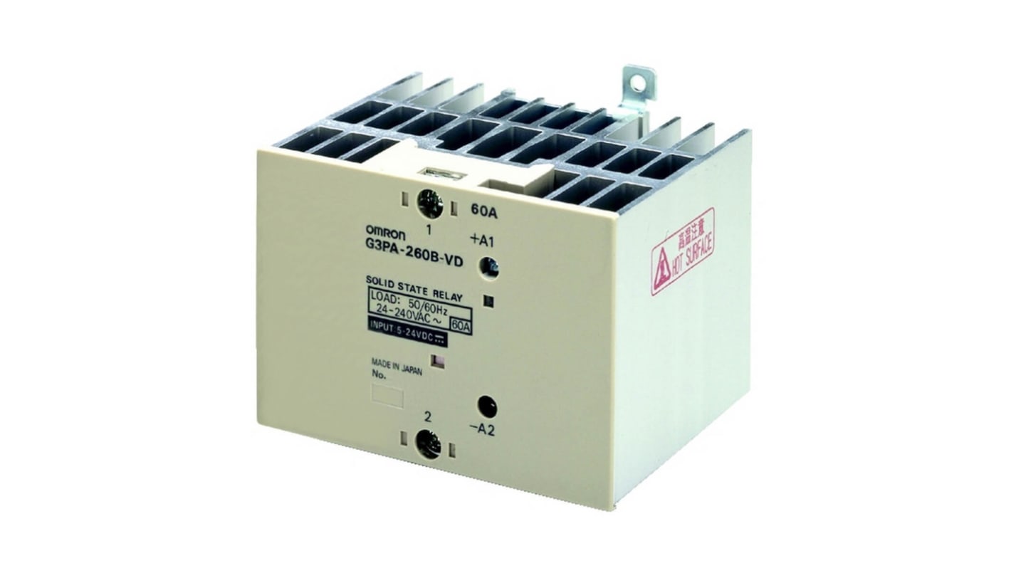 Omron G3PA-260B-VD 5-24VDC Series Solid State Relay, 60 A Load, DIN Rail, Surface Mount, 264 V ac Load