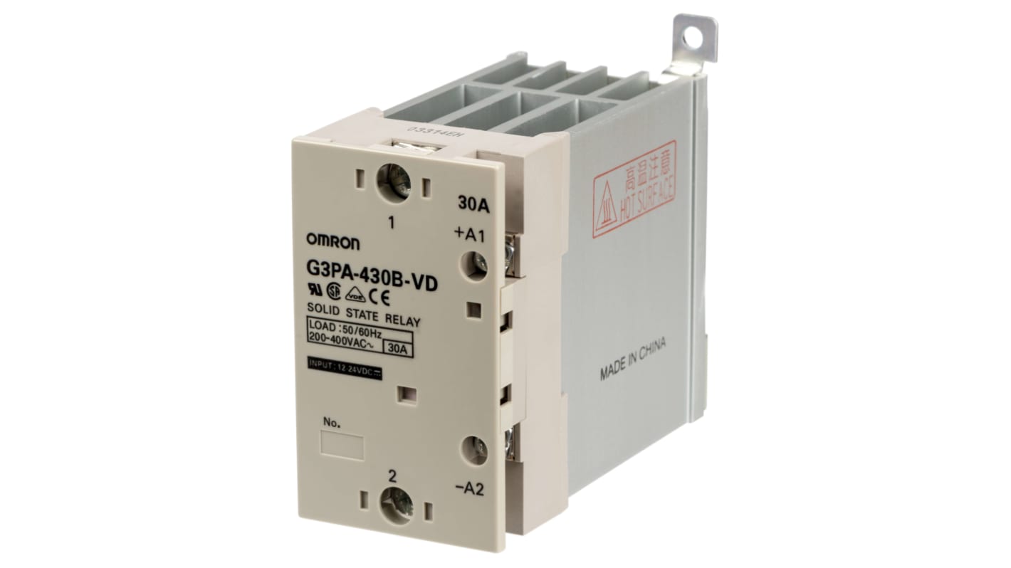 Relé de estado sólido Omron G3PA G3PA-430B-VD 12-24VDC, contactos SPST-NA, 30 A máx.Montaje en carril DIN, Superficie