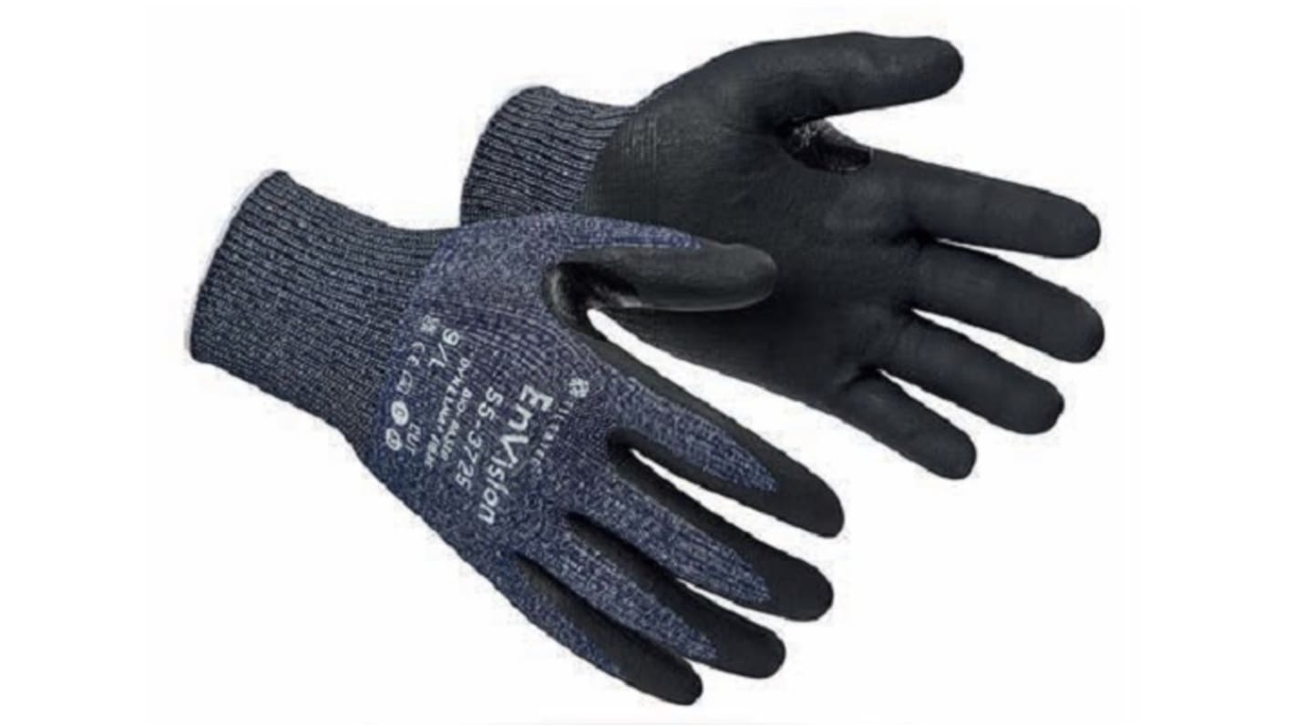 Guantes de trabajo de Fibra Negro (revestimiento), Azul oscuro (forro) Tilsatec serie EnVision, talla 6, con