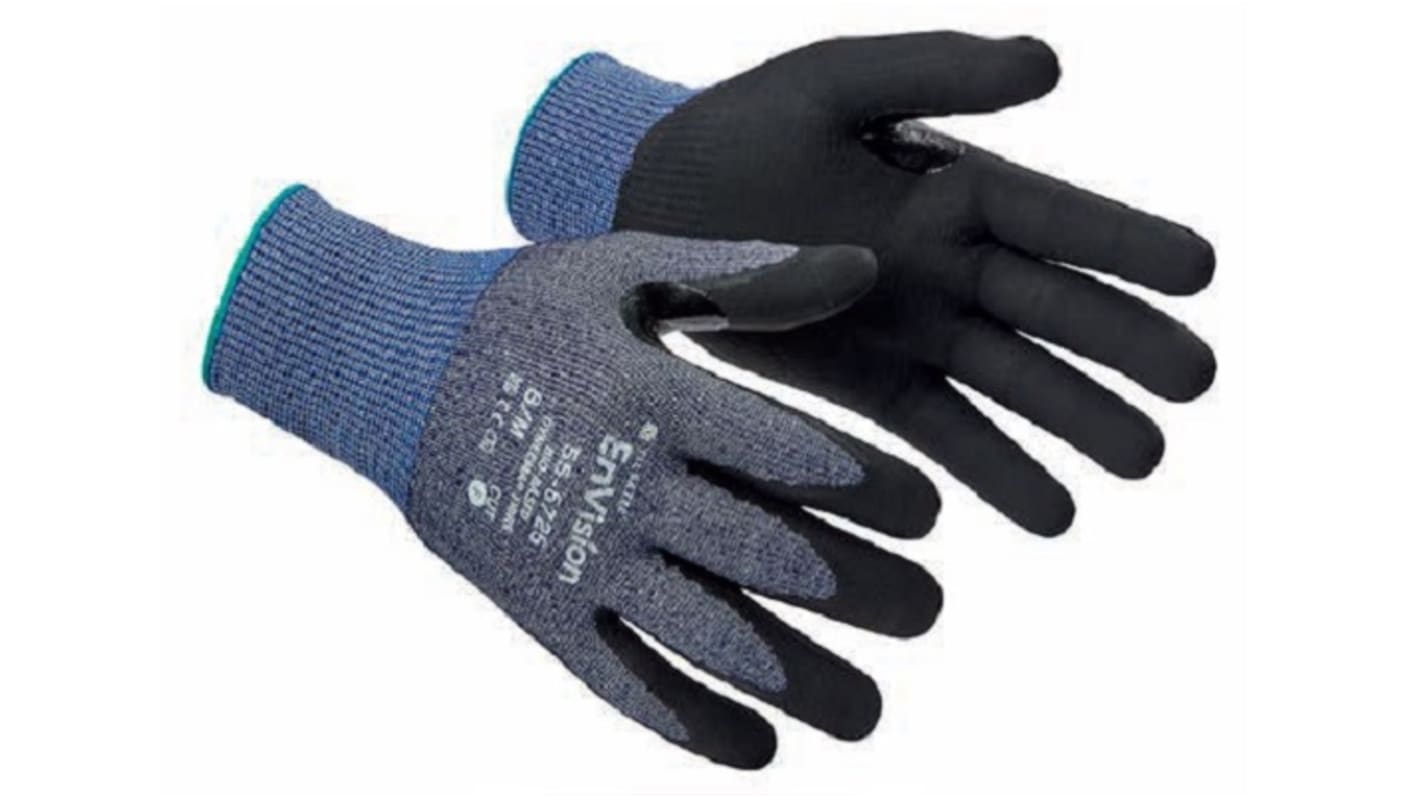 Tilsatec EnVision Black (Coating), Dark Blue (Liner) Yarn Cut Resistant Work Gloves, Size 9, Large, Microfoam Coating