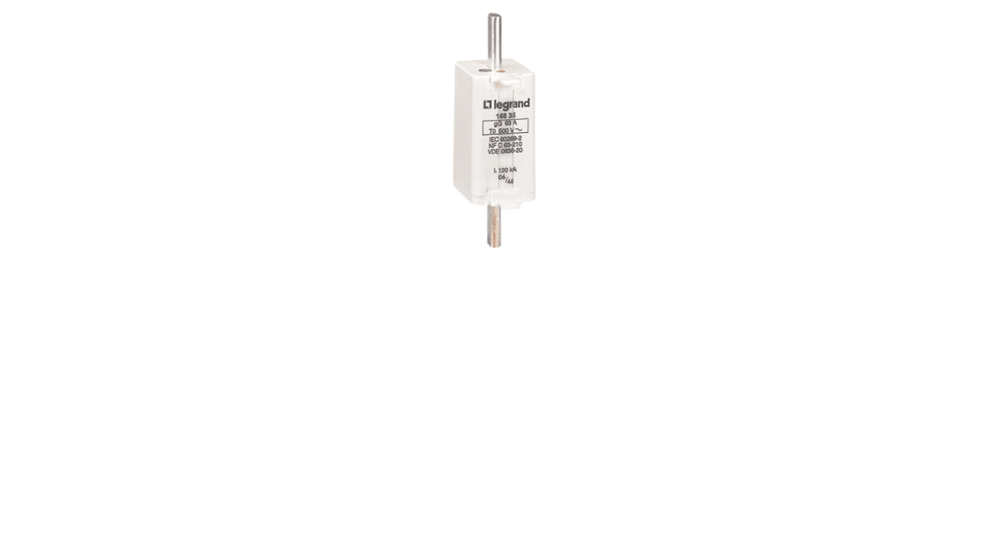 0 168 35 Fusible de cartucho Legrand, 59 x 125mm, 500V, 63A, NFC 60