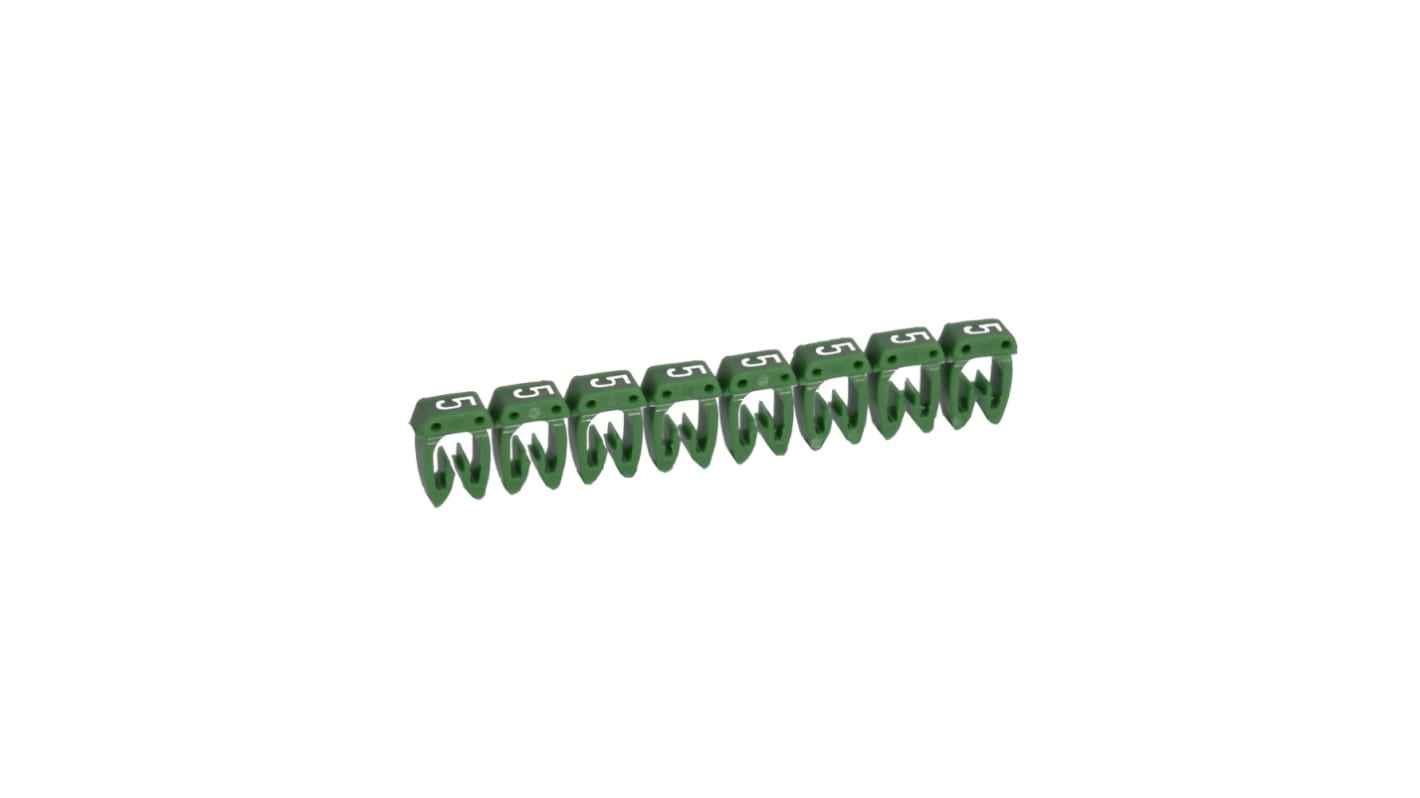 Repère câble Legrand CAB3 Clipsable, Ø câble 3.8 → 5mm, texte : 5, Blanc sur Vert