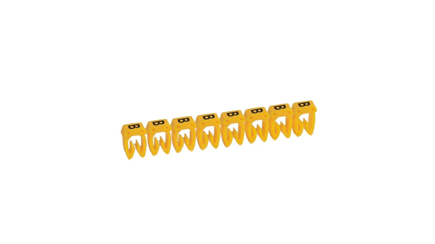 Legrand CAB3 Clip On Cable Marker, Black on Yellow, Pre-printed "B", 3.8 → 5mm Cable, for Marking of Wiring,