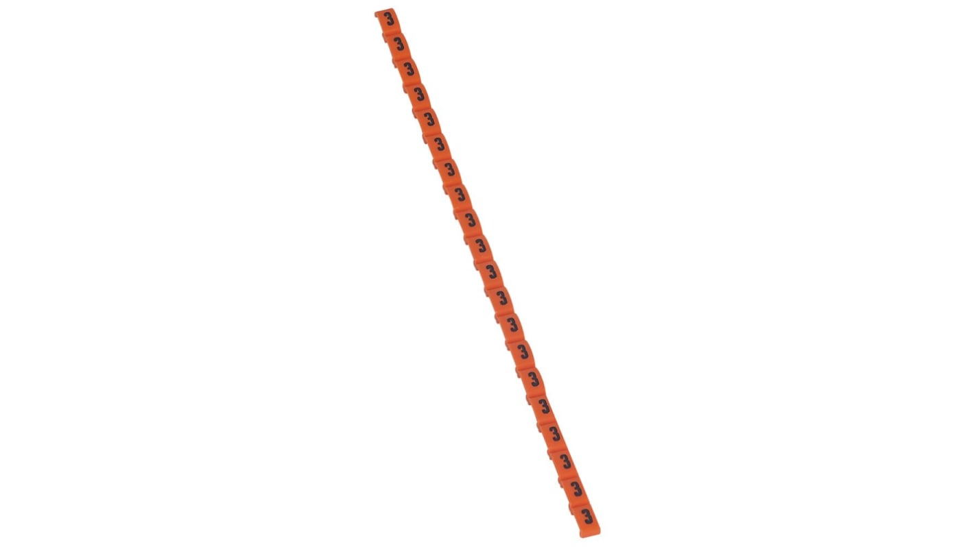 Marcador de cable Legrand Negro sobre Naranja, texto: 3, montaje: Pinza
