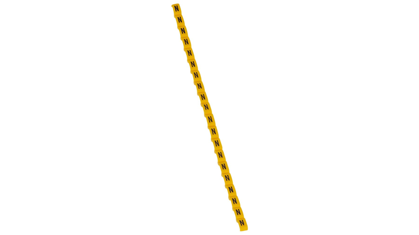 Legrand Clip On Cable Marker, Black on Yellow, Pre-printed "N", for Cable