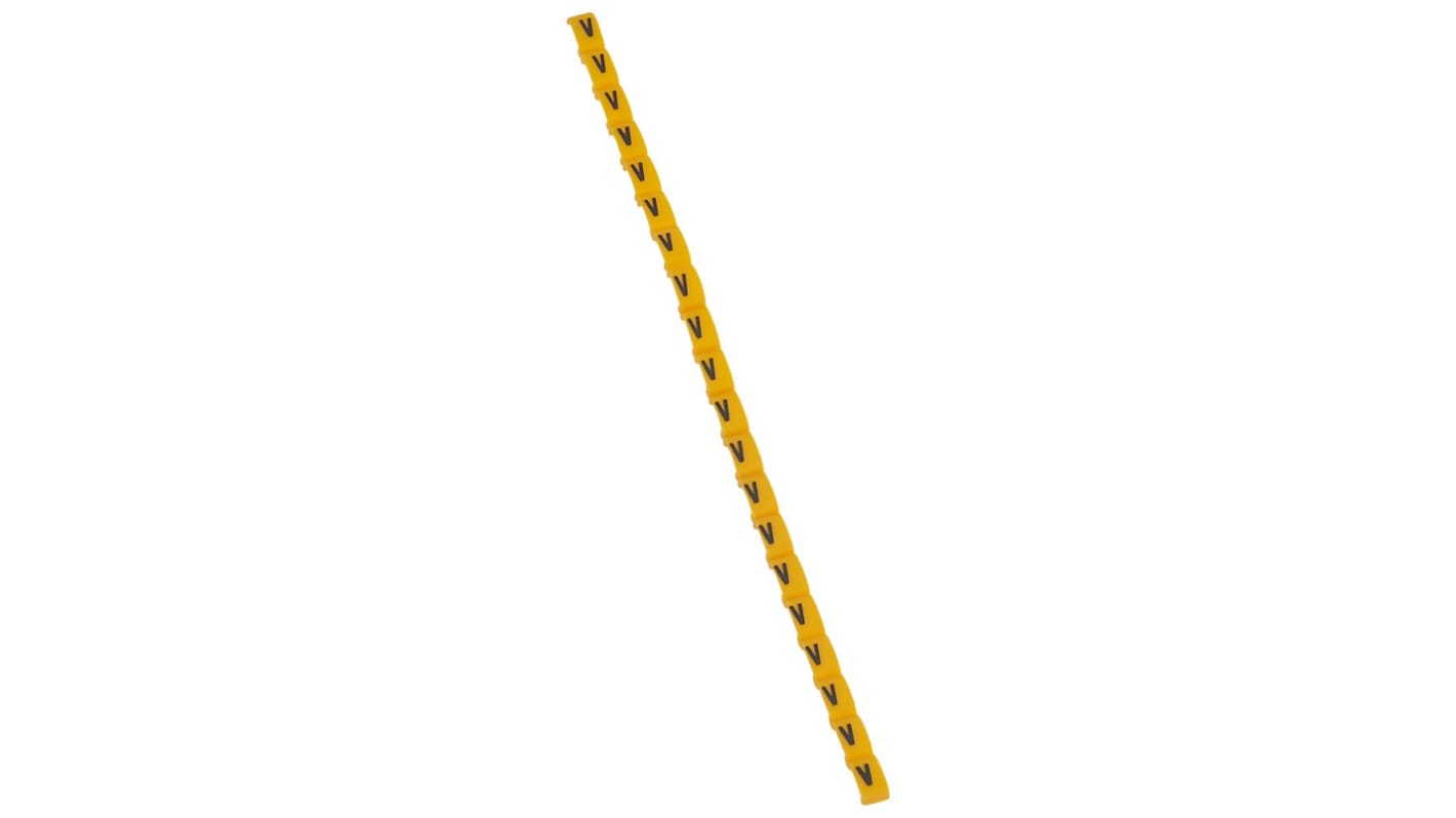 Legrand Clip On Cable Marker, Black on Yellow, Pre-printed "V", for Cable