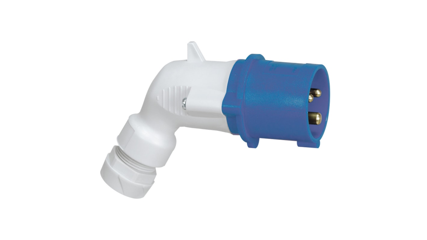 Conector de potencia industrial Macho, Formato 2P+E, Orientación En Ángulo, P 17 Tempra Pro, Azul, 250 V, 16A, IP44