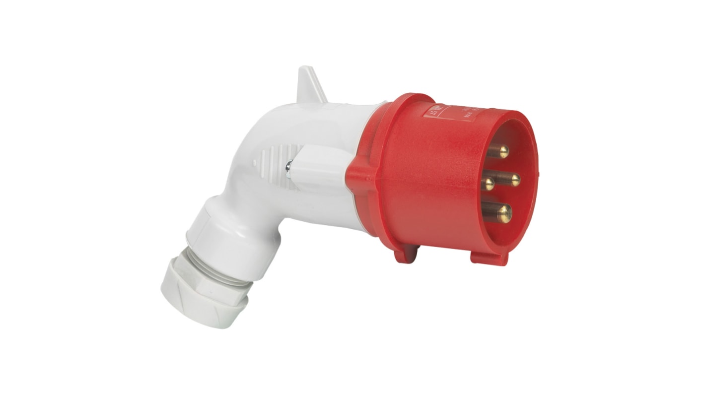 Legrand, P 17 Tempra Pro IP44 Red 3P+E Angled Industrial Power Plug, Rated At 16A, 415 V No