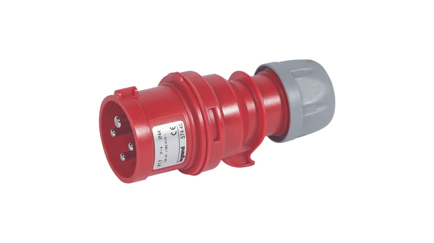 Conector de potencia industrial, Formato 3P+E, P 17, Rojo, 415 V, 16A, IP44