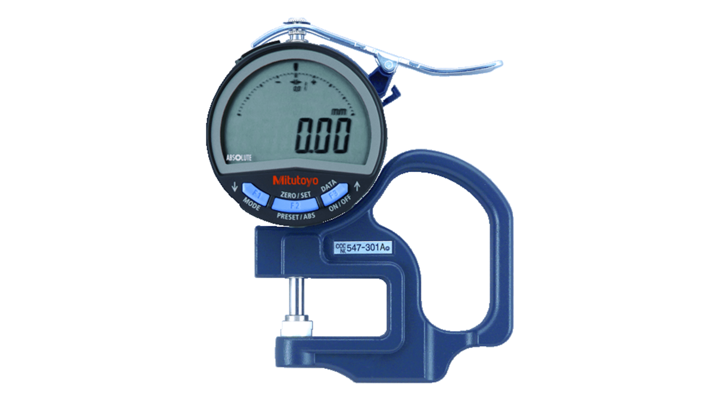 Mitutoyo 547 Thickness Gauge, 0mm - 10mm, ±20 μm Accuracy, 0.01 mm Resolution, LCD Display With UKAS Calibration