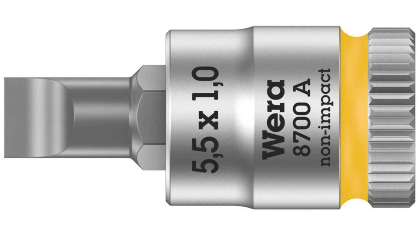 Wera 1/4 in Drive Bit Socket, Slotted Bit, 1 x 5.5mm, 95 mm Overall Length