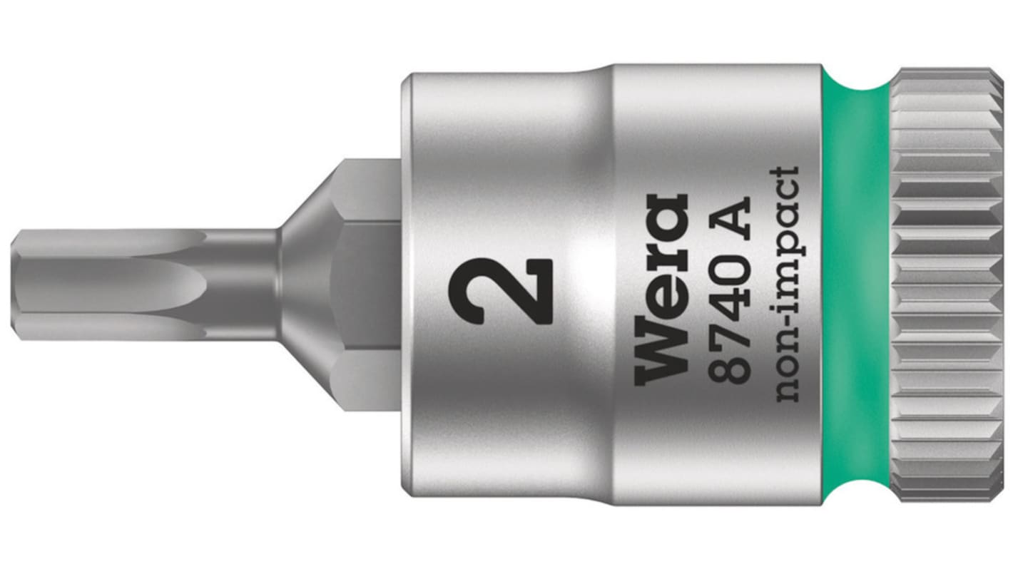 Wera 1/4 in Drive Bit Socket, Hex Bit, 2mm, 95 mm Overall Length