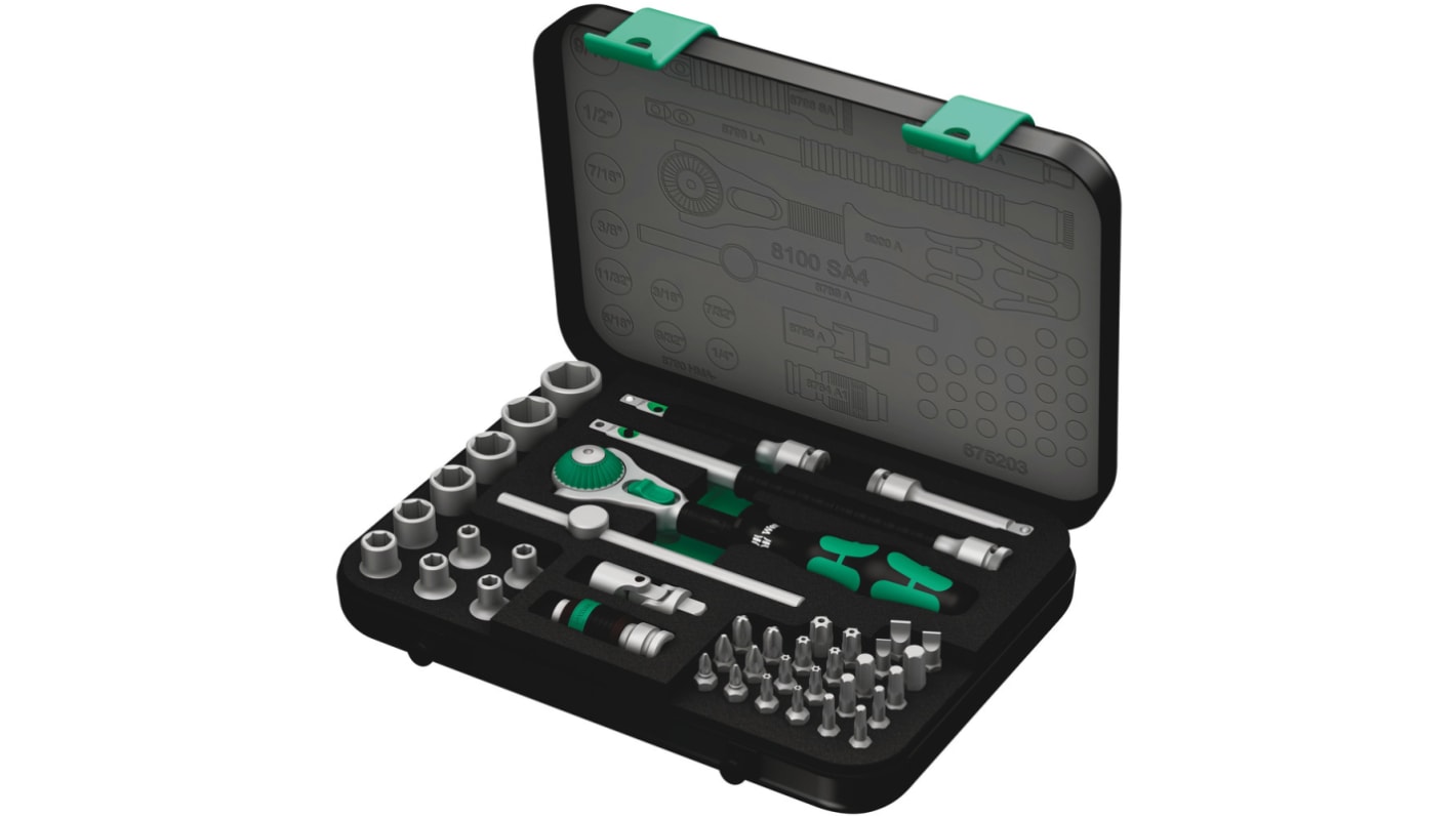 Wera 41-Piece Imperial 1/4 in Standard Socket/Bit Set with Ratchet, 6 point; Hex Bit; Phillips Bit; Pozidriv Bit;