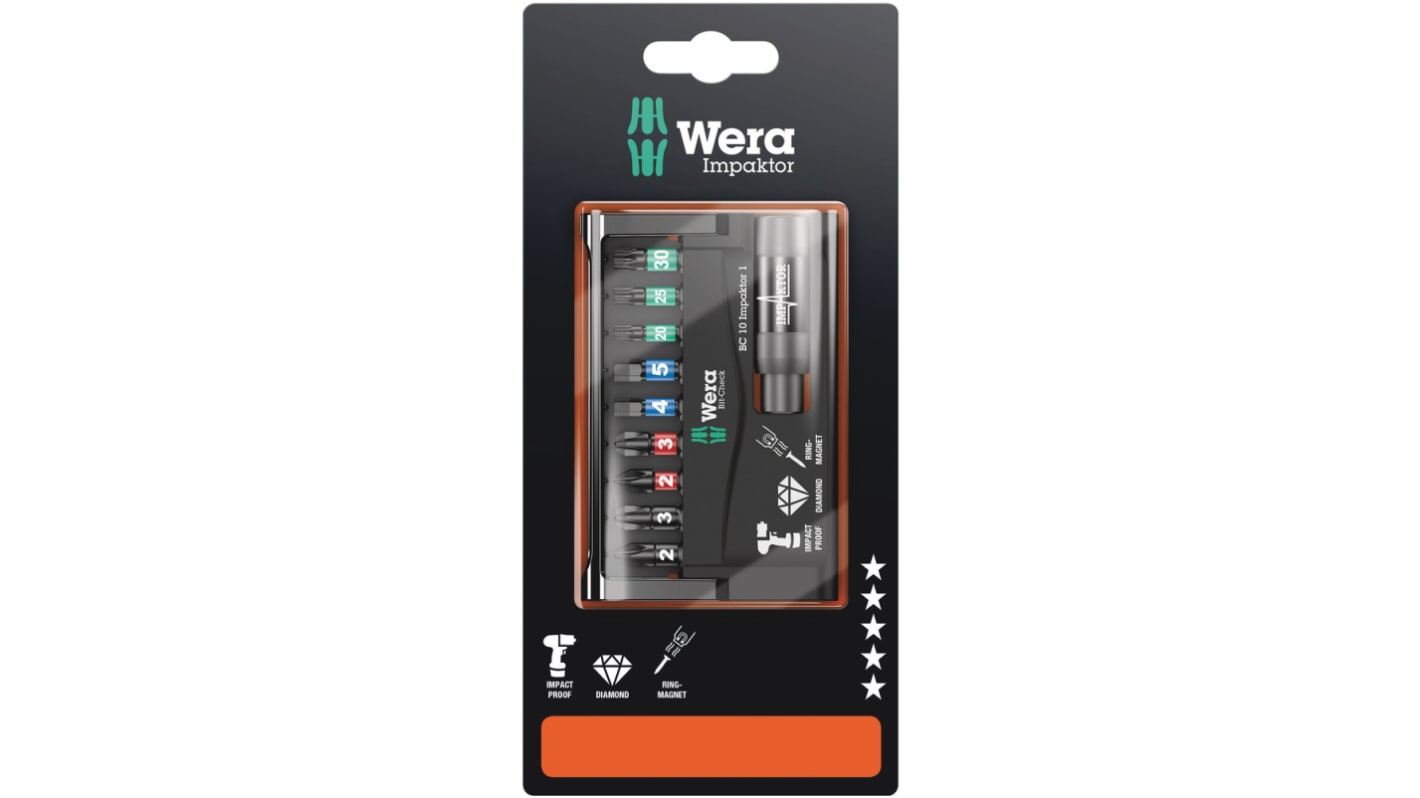 Set inserti per cacciaviti Wera, 10 pezzi (Esagonale, Phillips, Pozidriv, Torx)