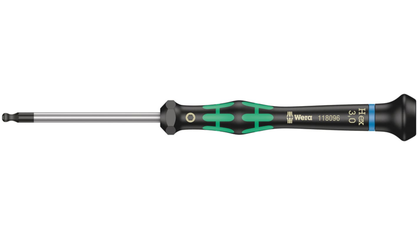 Wera Ball End Hexagon Precision Screwdriver, 7/64 in Tip