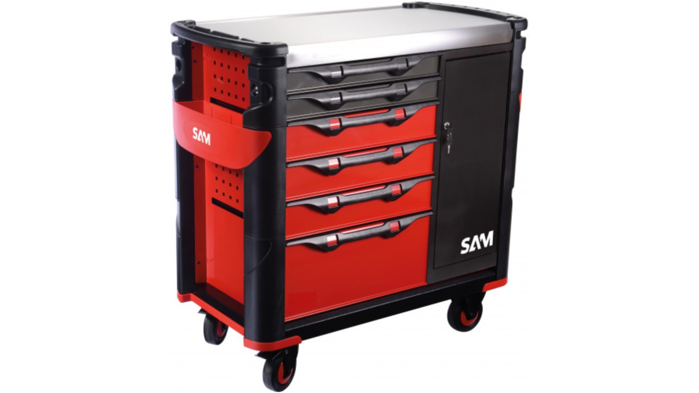 SAM 6 drawer Stainless Steel Wheeled Tool Trolley, 1.006m x 510mm x 1.162m