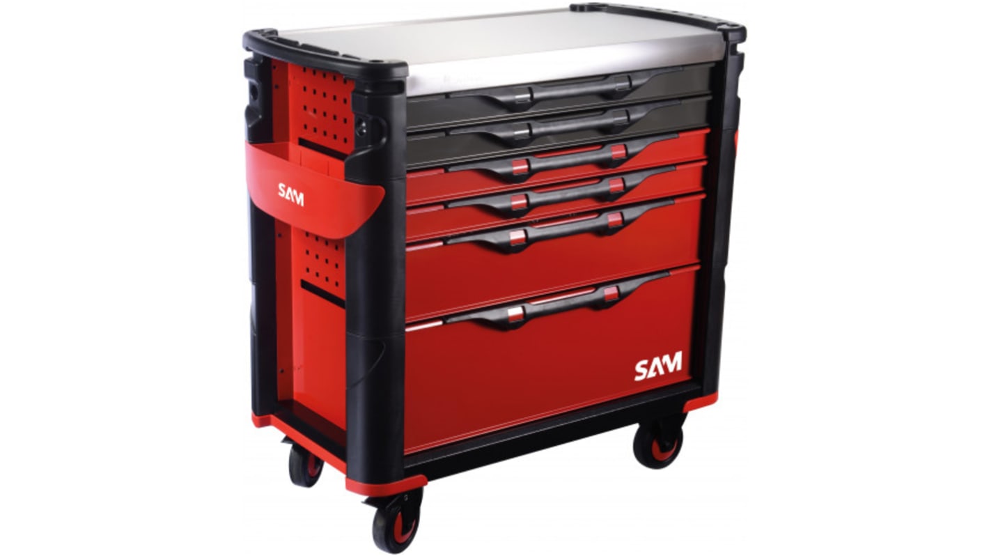 Maleta trolley para herramientas SAM de Acero Inoxidable con 6 cajones,  1.162m (l.) x 510mm (an.) x 1.006m (alt.)