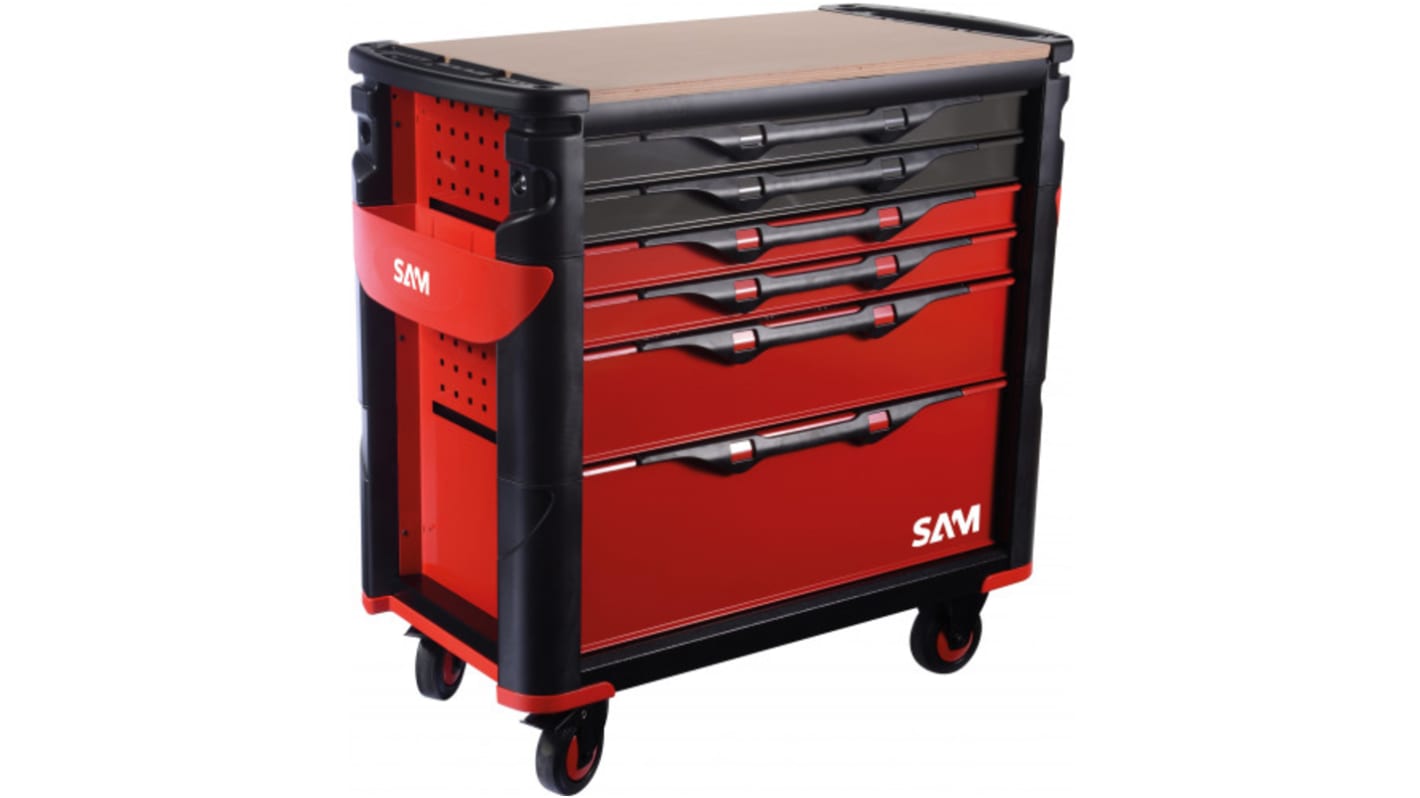 Maleta trolley para herramientas SAM de Acero Inoxidable con 6 cajones, 1.023m (l.) x 510mm (an.) x 1m (alt.)