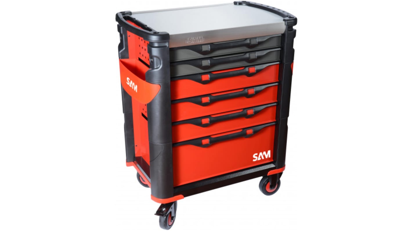 Maleta trolley para herramientas SAM de Acero Inoxidable con 6 cajones, 600mm (l.) x 834mm (an.) x 1.13m (alt.)