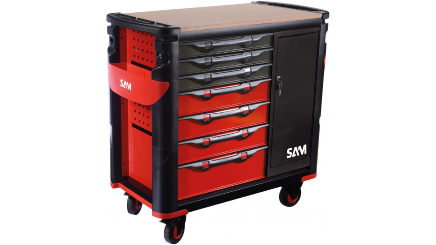 Maleta trolley para herramientas SAM de Acero Inoxidable con 7 cajones, 1.162m (l.) x 510mm (an.) x 1.006m (alt.)