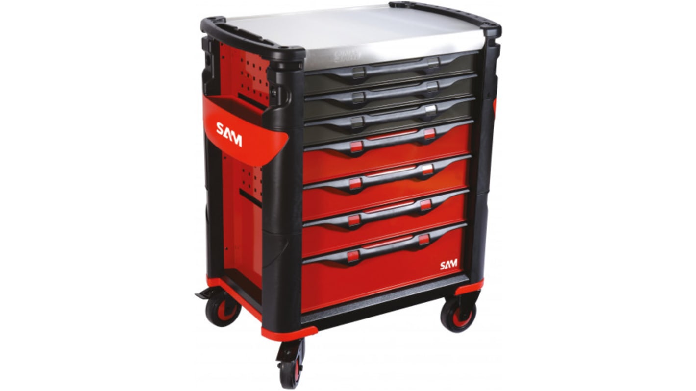 SAM 7 drawer Stainless Steel Wheeled Tool Trolley, 1m x 834mm x 600mm