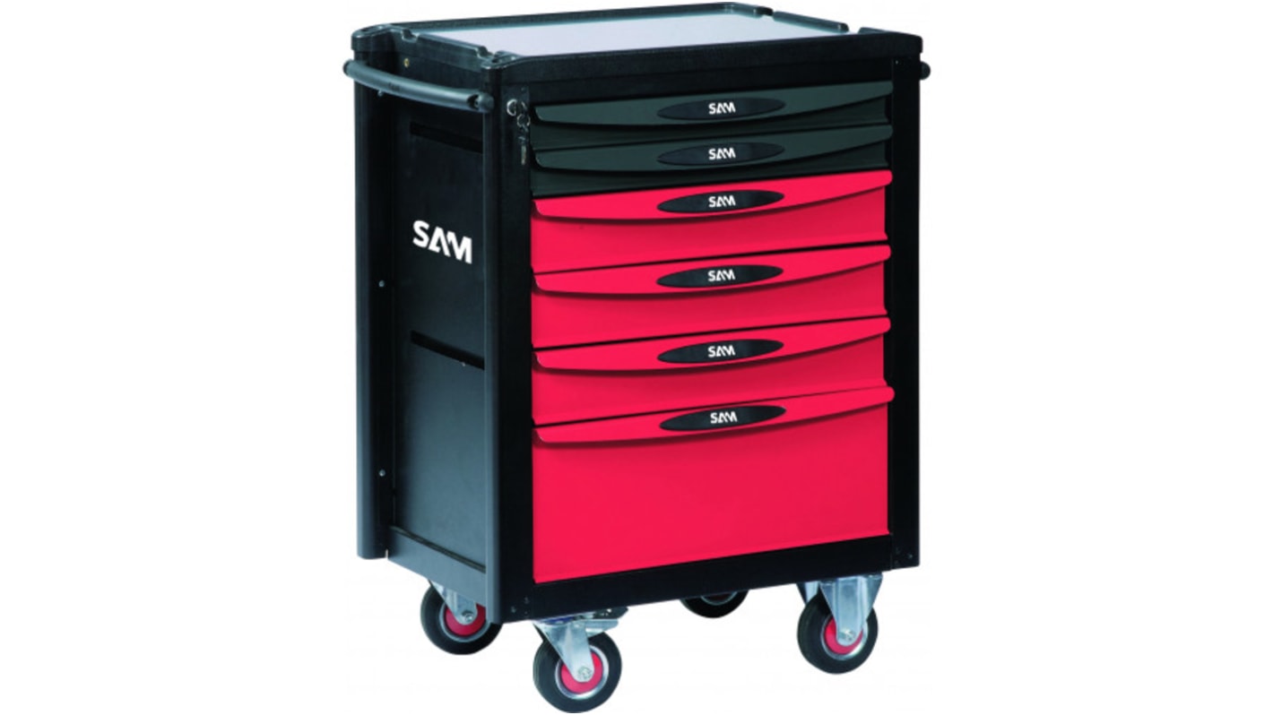 Maleta trolley para herramientas SAM de ABS con 6 cajones, 560mm (l.) x 840mm (an.) x 1.15m (alt.)