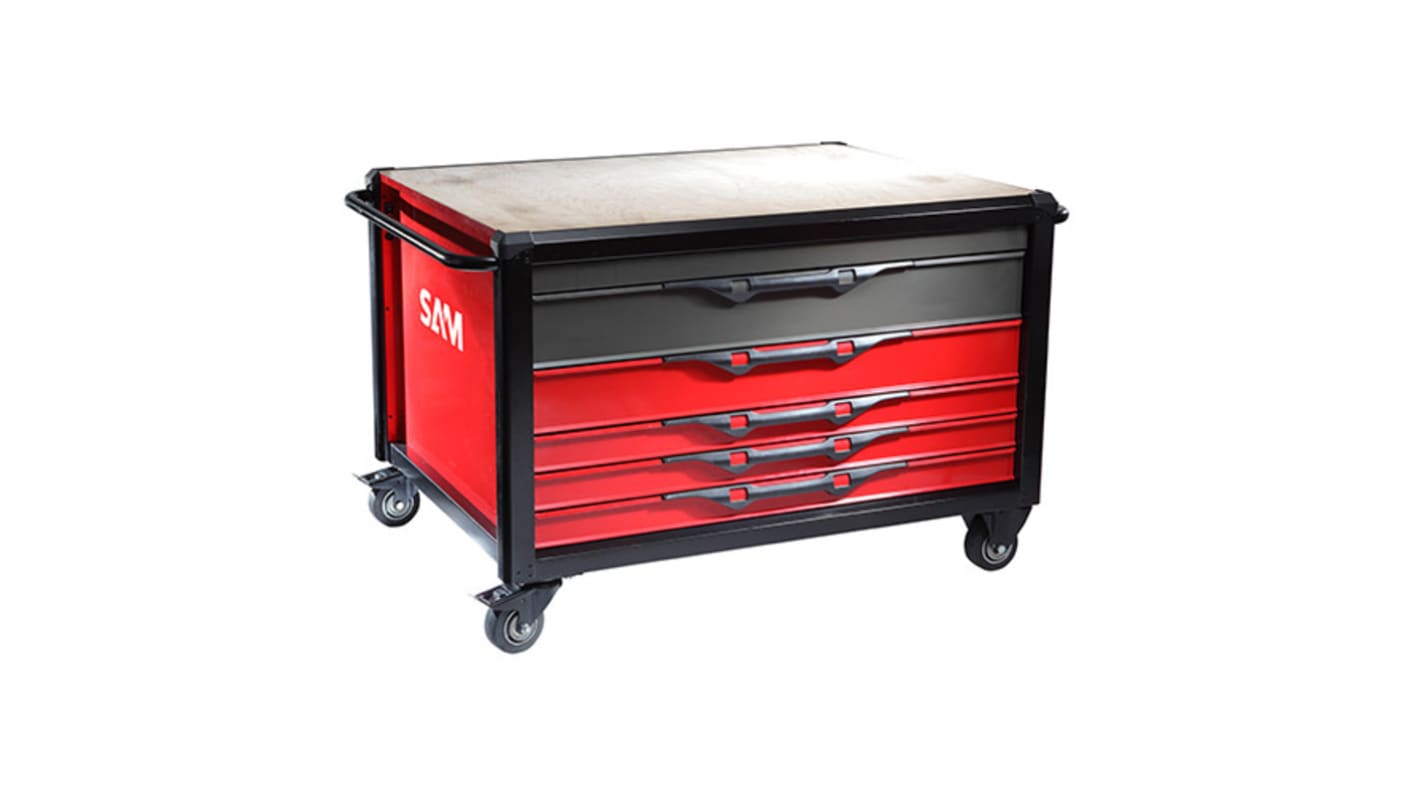 SAM 5 drawer Steel Wheeled Tool Trolley, 880mm x 900mm x 1.26m