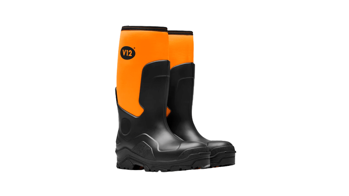 V12 Footwear V2110 Black, Orange Steel Toe Capped Unisex Safety Wellingtons, UK 3, EU 36