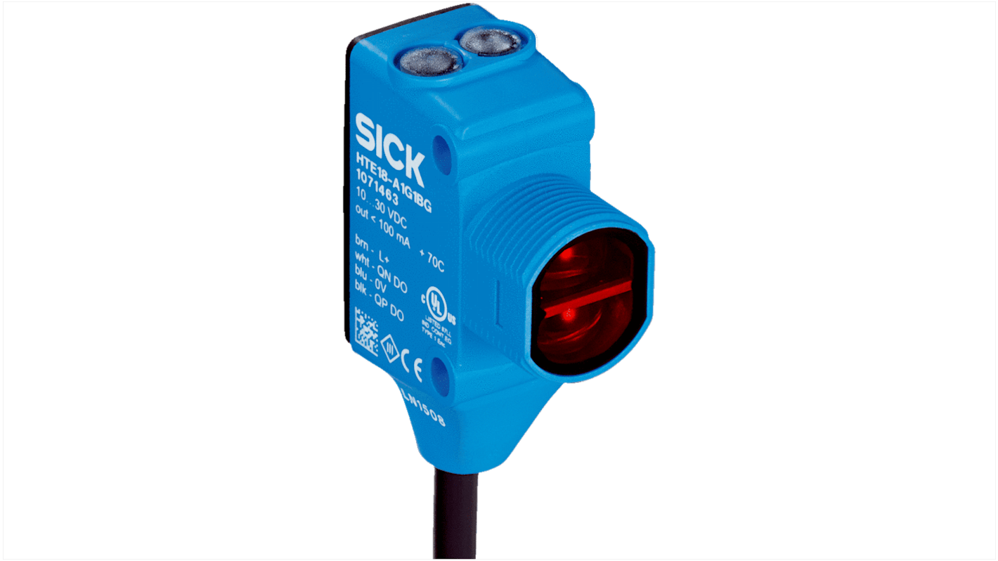 Fotocélula rectangular Sick Retrorreflectante, alcance 6,5 m, salida NPN PNP, Cable libre, IP67