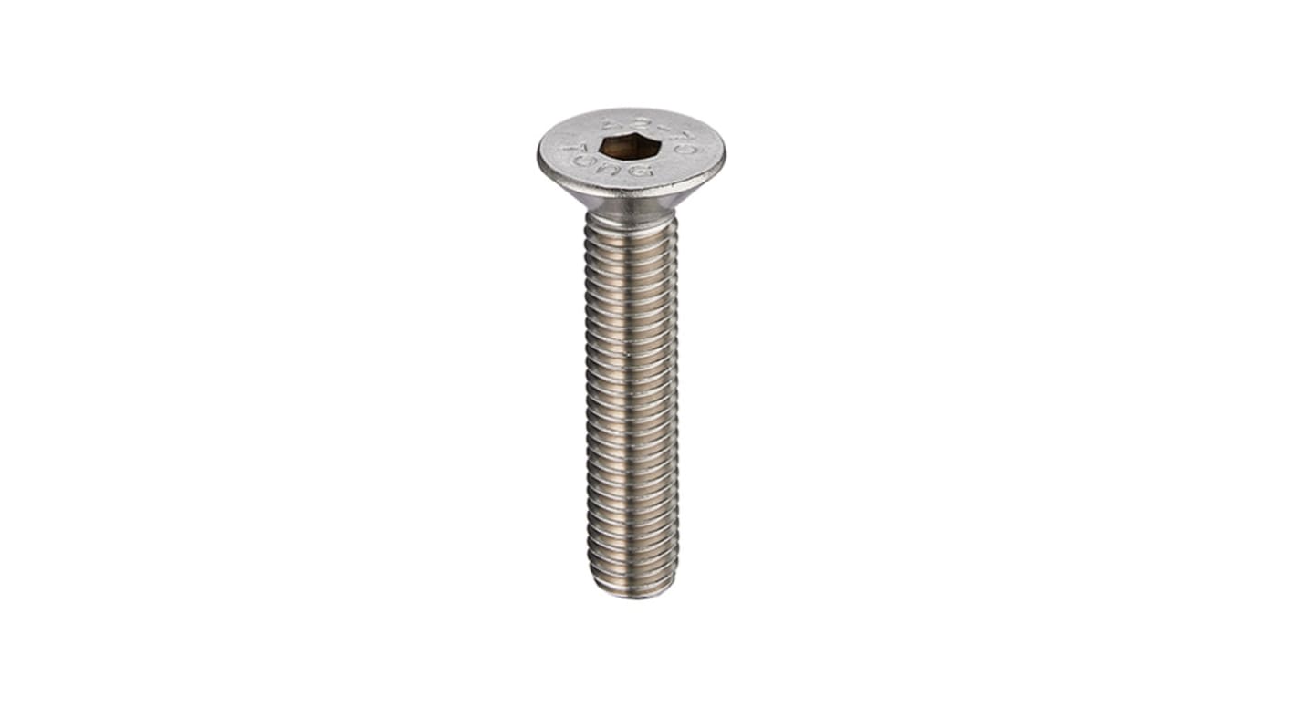 RS PRO Plain Stainless Steel Hex Socket Countersunk Screw, DIN 7991, M3 x 10mm