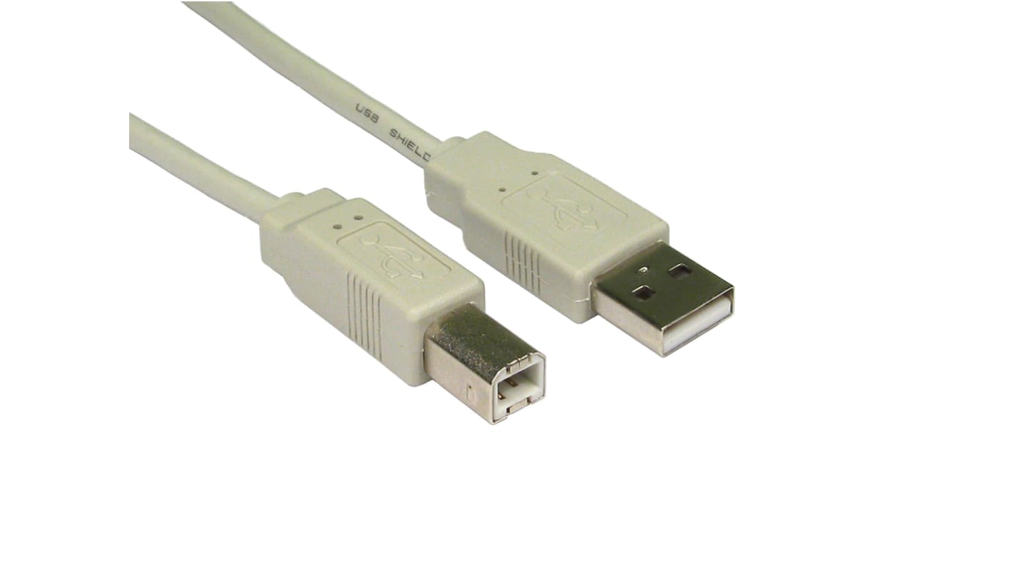 Cable USB 2.0 RS PRO, con A. USB A Macho, con B. USB B Macho, long. 1.8m, color Beige