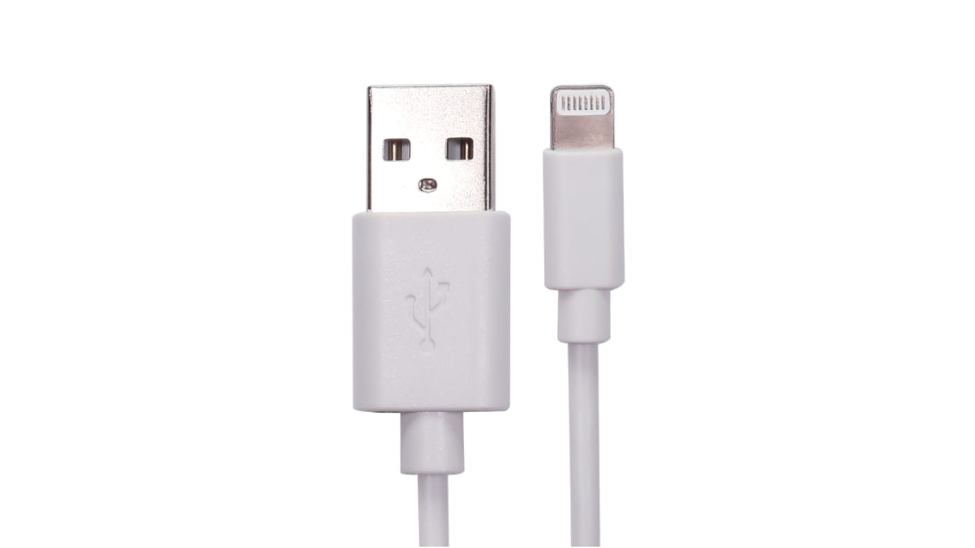 RS PRO USB 2.0 Lightning Cable, Male USB A to Male Lightning Cable, 1m