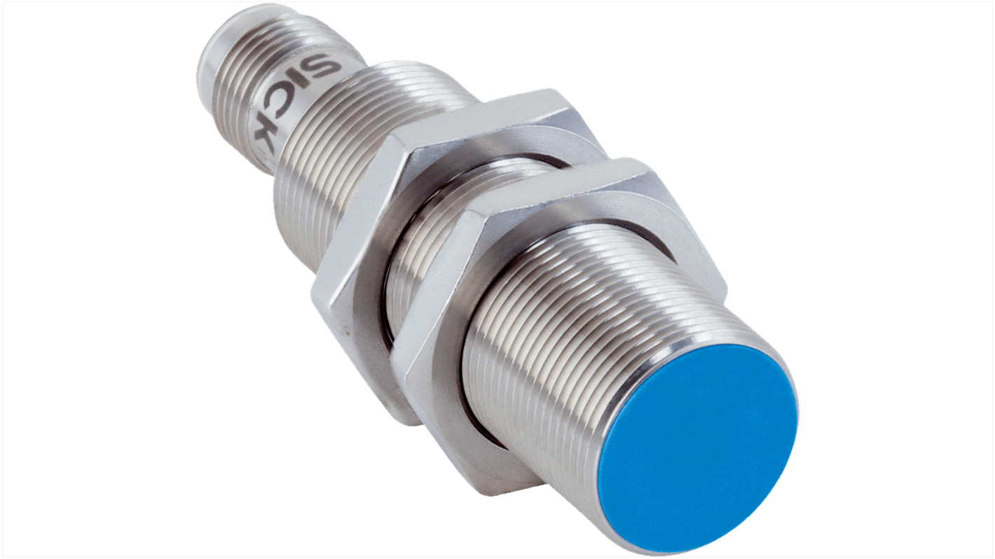 Sensor inductivo Sick, M18 x 1, alcance 8 mm, salida PNP, 10 → 30 V dc, IP68, 1000Hz