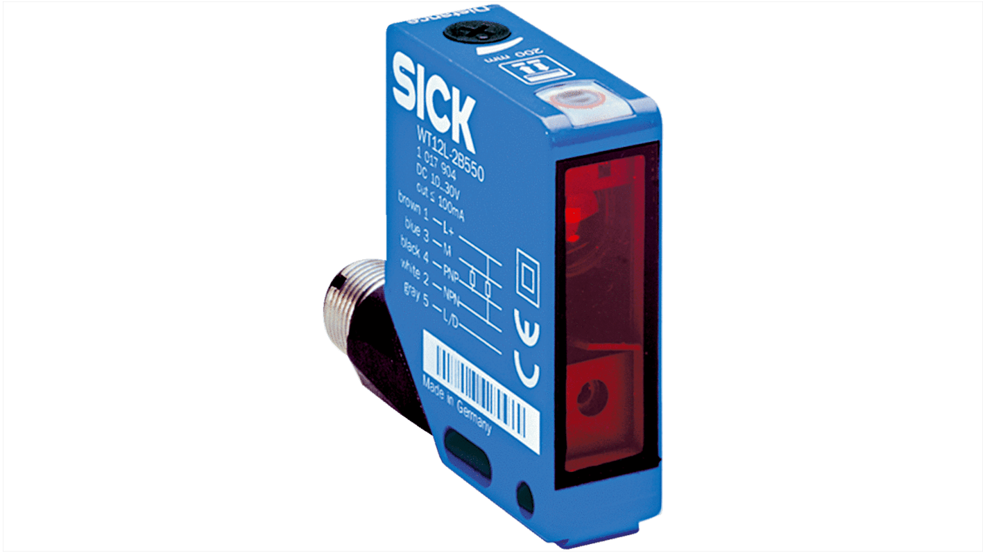 Fotocélula rectangular Sick, Sistema Reflex, alcance 15 m, salida NPN PNP, Conector macho, IP67, IP69K