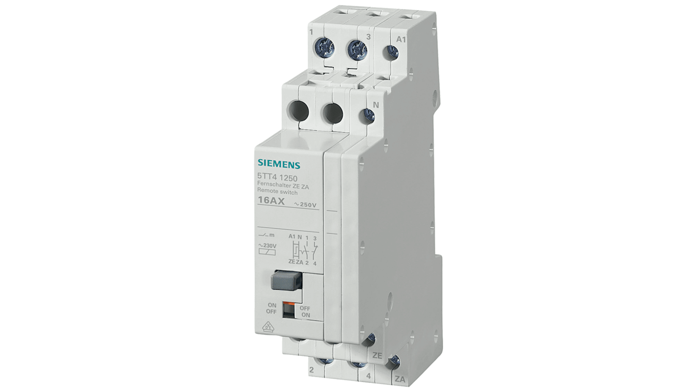 Relé de potencia con enclavamiento Siemens, DPST, bobina 230V ac, 16A, Carril DIN