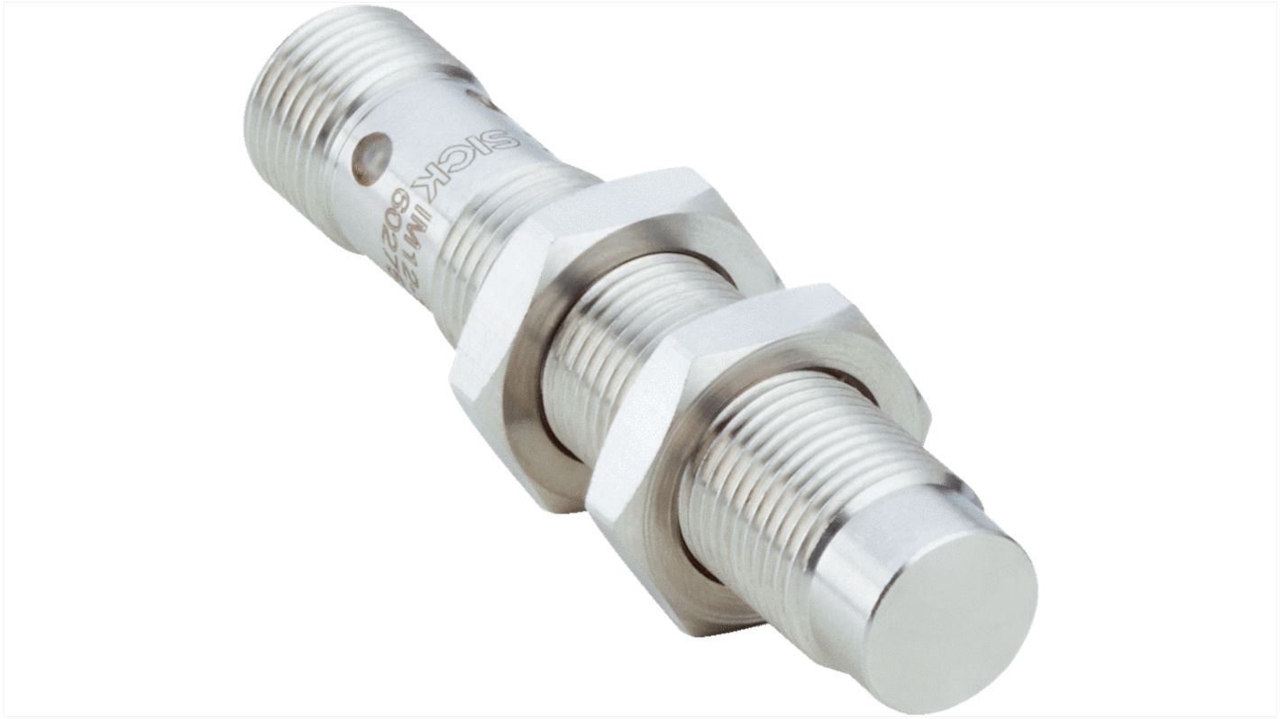 Sensor inductivo Sick, M12 x 1, alcance 10 mm, salida PNP, 10 → 30 V dc, IP68, 400Hz