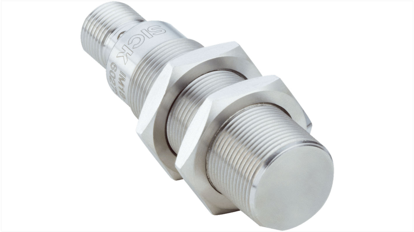 Sensor inductivo Sick, M18 x 1, alcance 10 mm, salida NC, 10 → 30 V dc, IP68, 300Hz