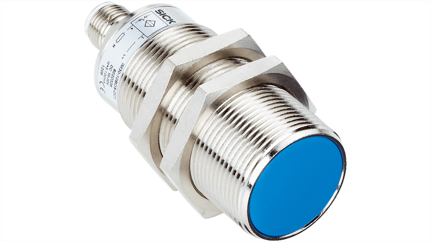 Sensor inductivo Sick, M30 x 1.5, alcance 10 mm, salida NA, 20 → 250 V, IP67, 30Hz