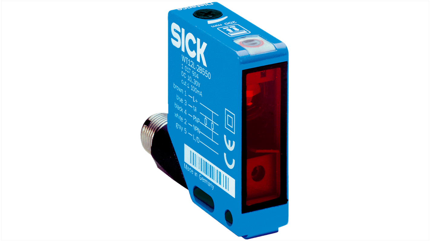 Sick WT12L Rechteckig Optischer Sensor, Annäherung, Bereich 30 → 200 mm, NPN, PNP Ausgang, Stiftleiste,