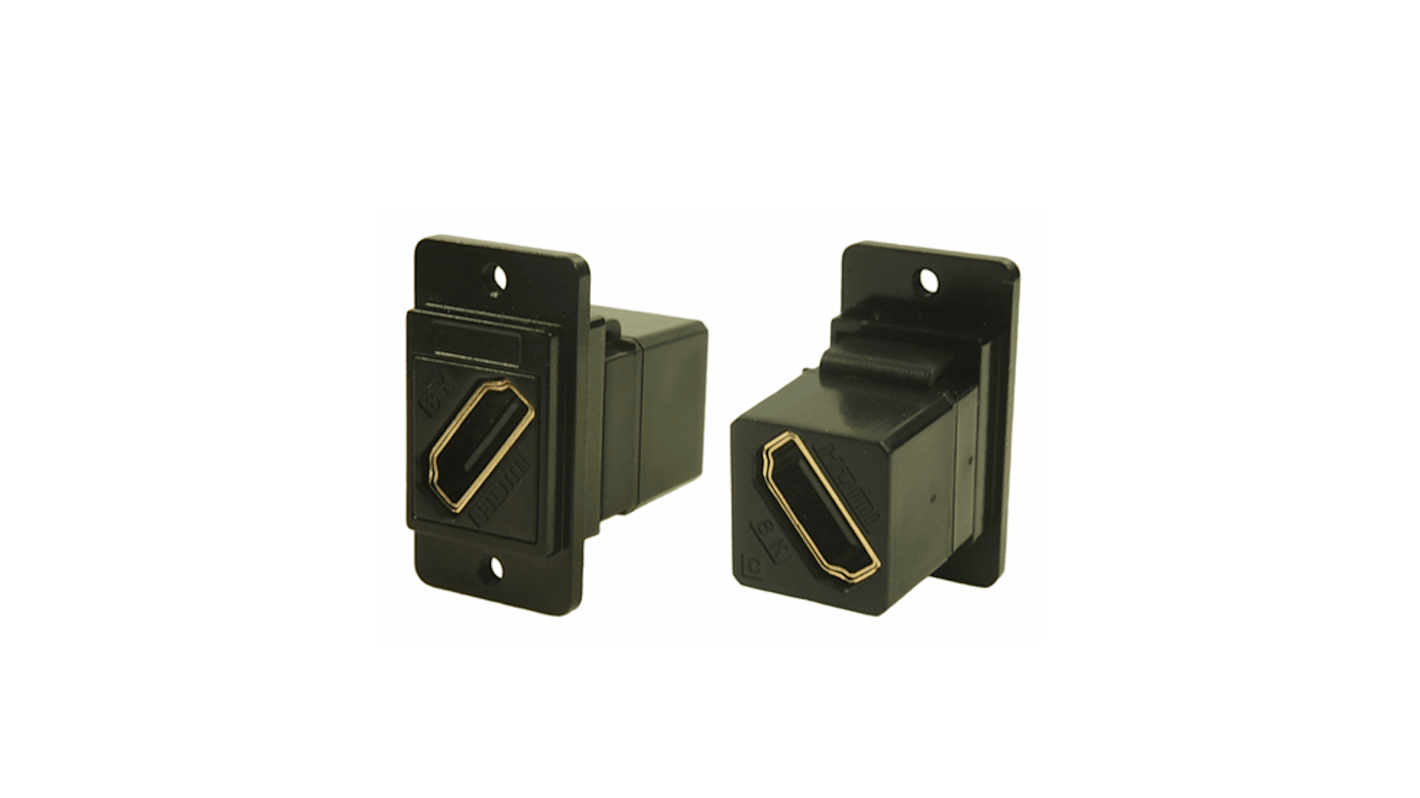 Conector HDMI pasante Hembra a Hembra, Ángulo recto, 29 mm x 35.5 mm x 19 mm