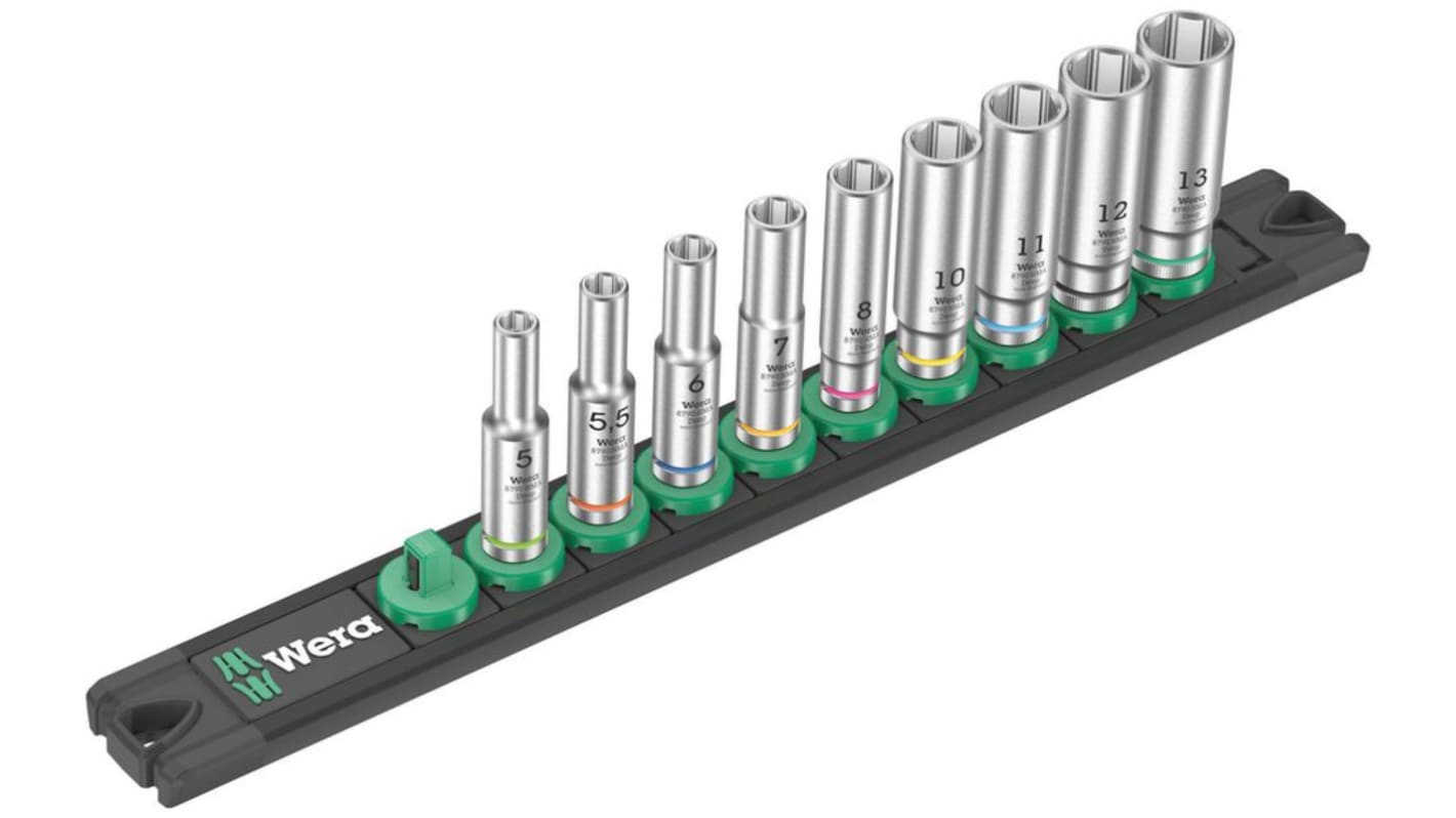 Wera 9-Piece Metric 1/4 in Deep Socket Set , 6 point