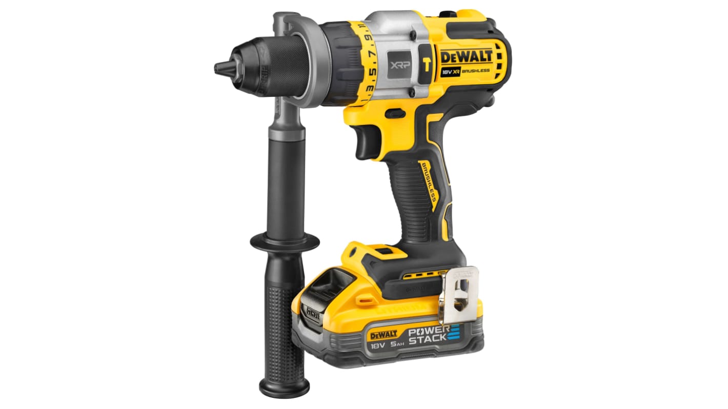 Taladro percutor DeWALT a batería Li-Ion de 18V 5Ah con 1 batería, Enchufe UK