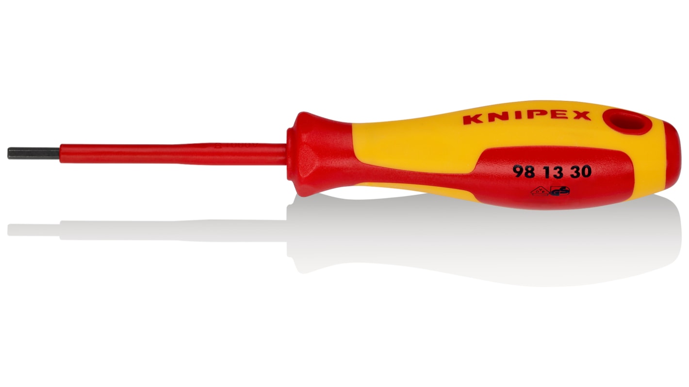 Knipex Hexagon Insulated Screwdriver, 3 mm Tip, 75 mm Blade, VDE/1000V, 182 mm Overall